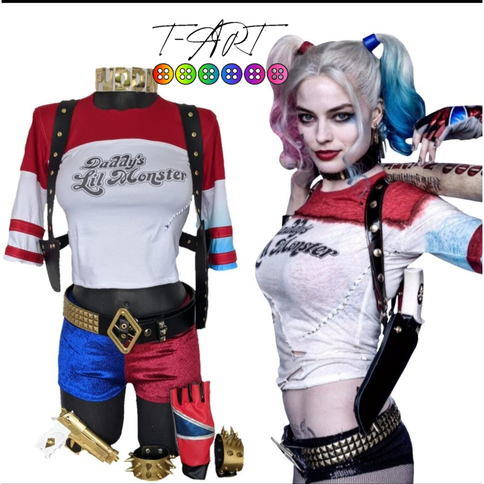 Peluca + Bate Harley Quinn Mujer Fiesta Disfraces Halloween