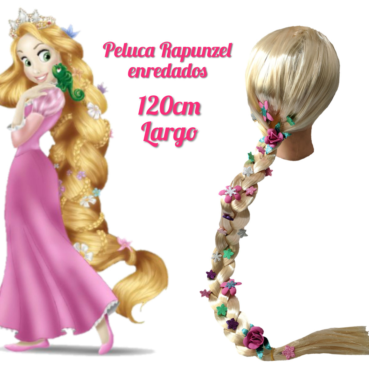 bienestar Querer cubo Peluca Rapunzel | Peluca Enredados 120 cm – T-ART