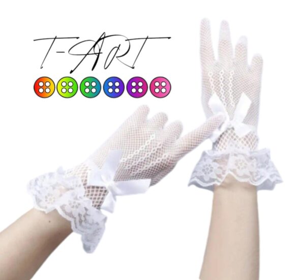 Guantes cortos de encaje y malla BLANCOS T-ART