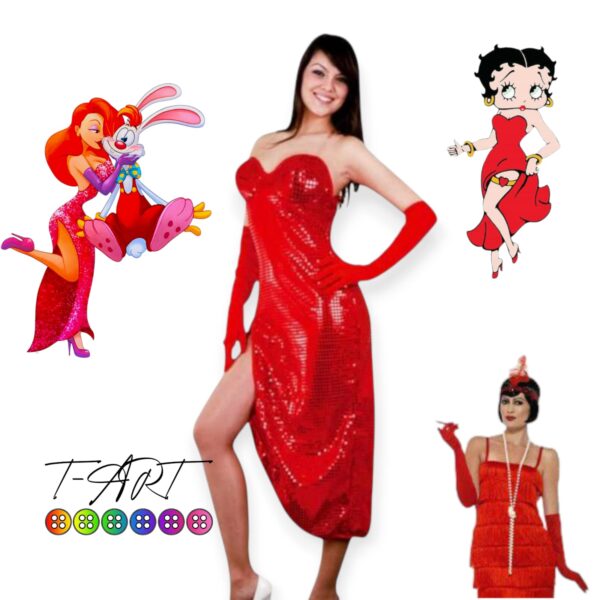 Disfraz vestido rojo lentejuelas T-ART