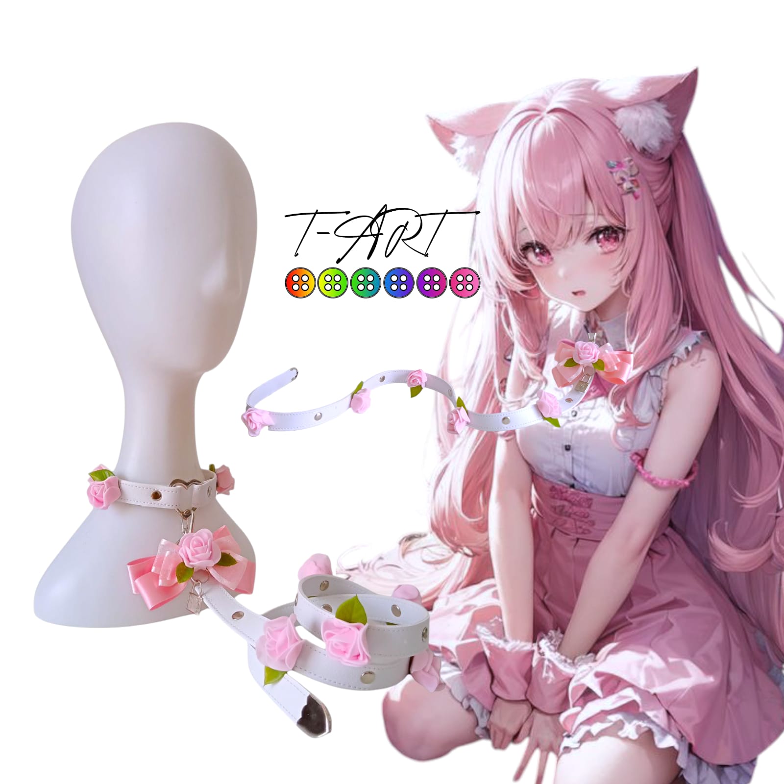 Collar kawaii con rosas y correa T-ART - Imagen 4