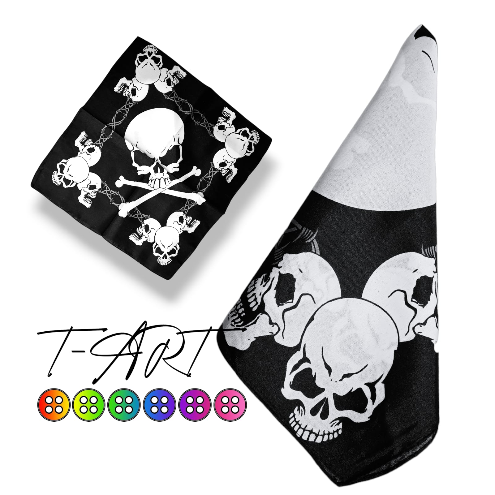 Bandana Pañoleta Negra Estampada de Calaveras para Motociclista | T-ART - Imagen 2