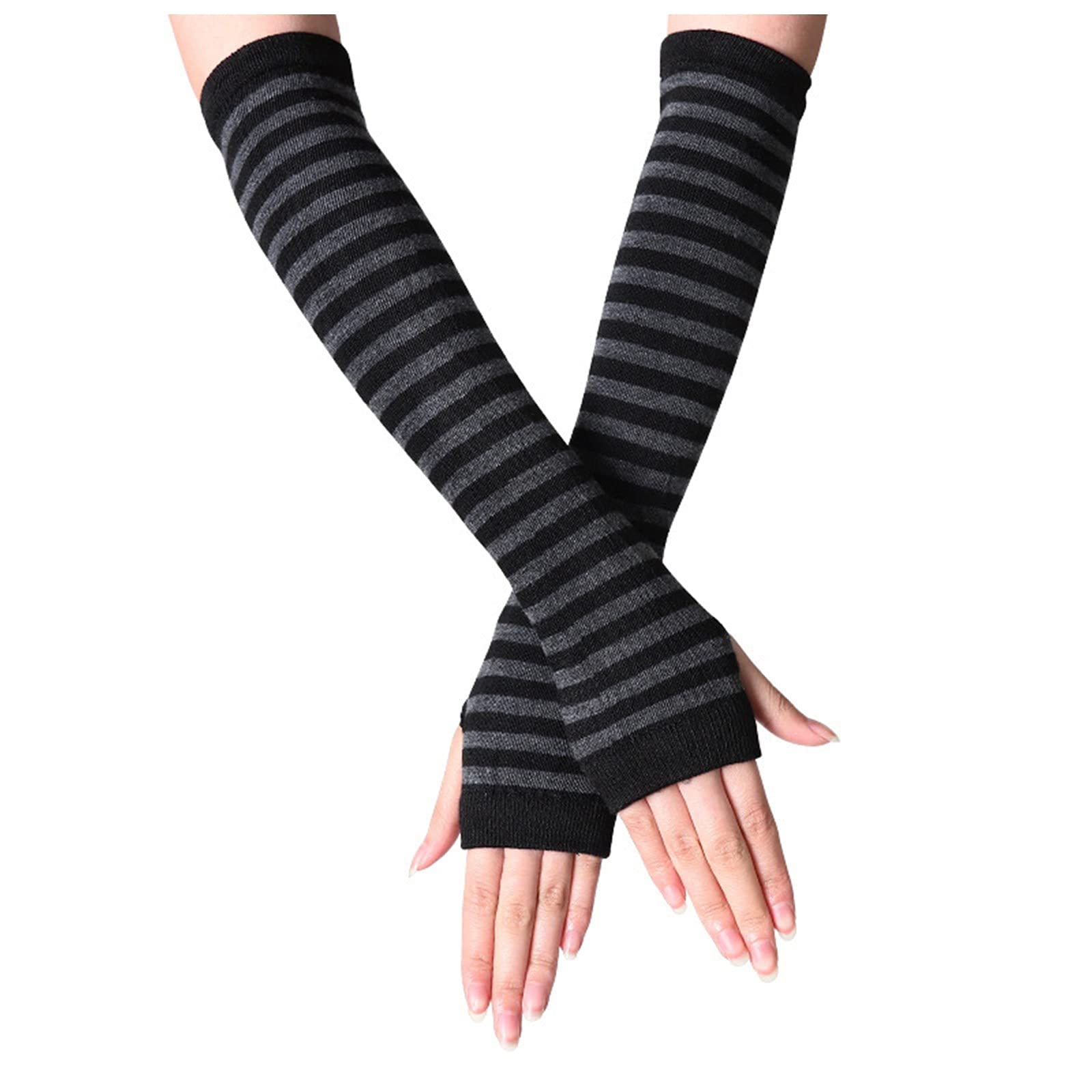Guantes mitón largos a rayas negro y gris – Estilo gótico, punk y alternativo | T-ART