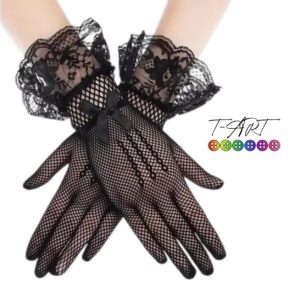 Guantes Cortos de Malla y Encaje Vintage Negro T-ART