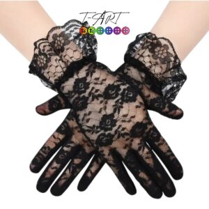 Guantes Cortos de Encaje Negro Floral T-ART