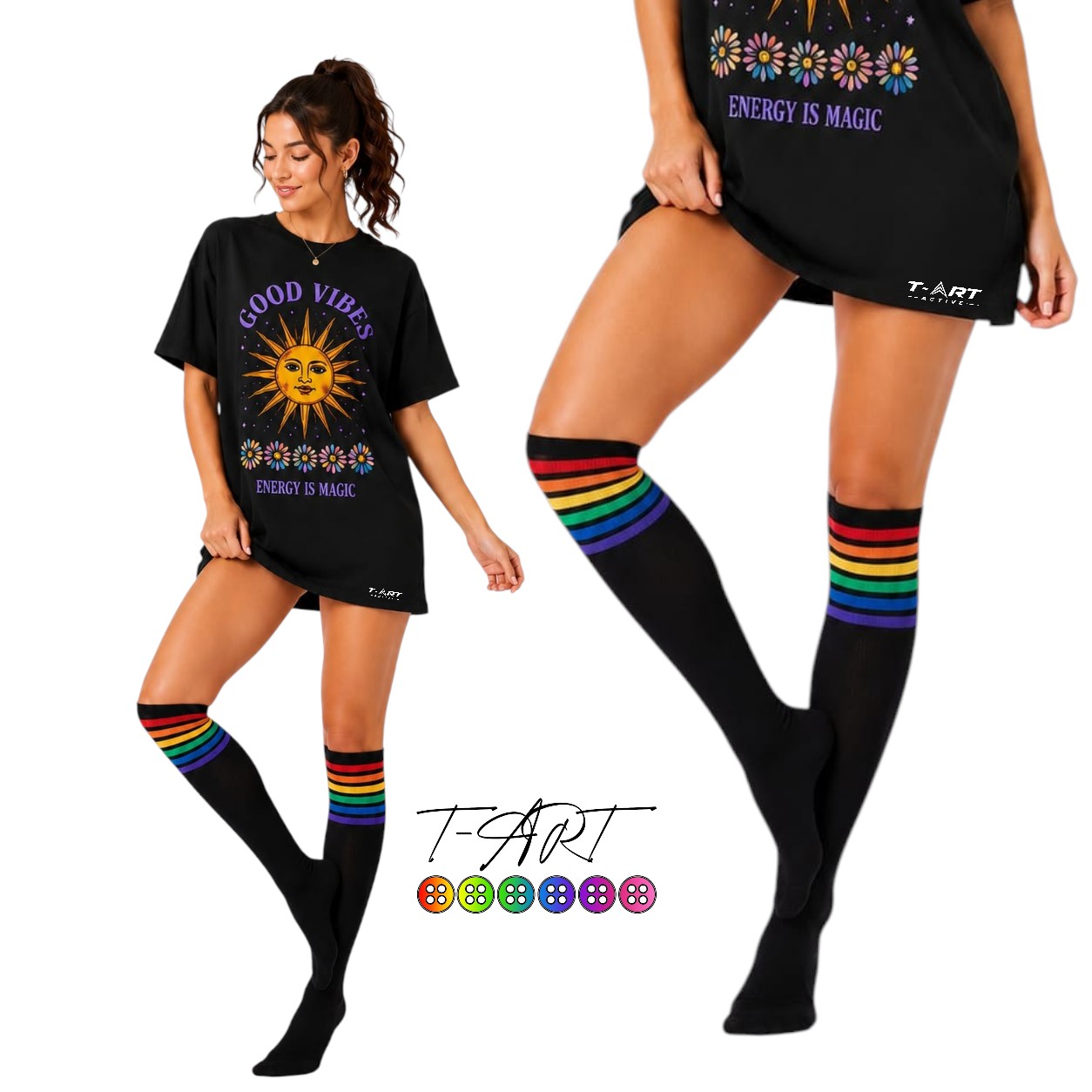 Medias bucaneras extra largas Beisboleras negra Raya Multicolor microfibra | medias largas T-ART
