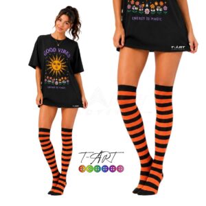Medias bucaneras extra largas Rayas Negro-Naranja microfibra | medias largas T-ART