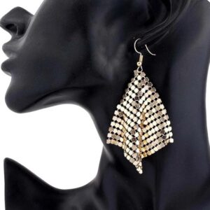 Aretes Largos Malla Metalizada Plateada (Efecto Disco) | T-ART