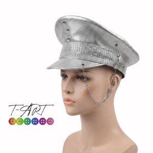 Gorro de Policía | kepi Plateado | sombrero en cuero sintético T-ART