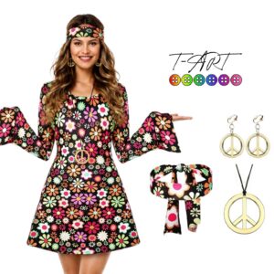 Disfraz Hippie Mujer Años 60 y 70 con Accesorios | T-ART